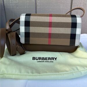 Burberry Tan and Black Checkered Crossbody Bag